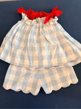 Toddler Girl Gingham Two-Piece Set with Red Tie Straps